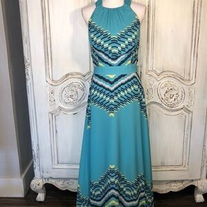 Gibson Latimer Cut in Armholes Neck Tie Waisted Graphic Maxi Dress Size S-M